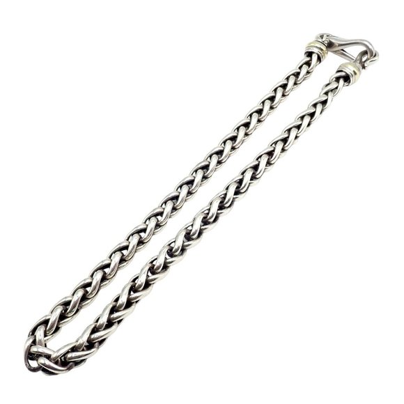 David Yurman DY Sterling Silver 14k Yellow Gold Wheat 8.5mm Chain Necklace 16" - Picture 2 of 10